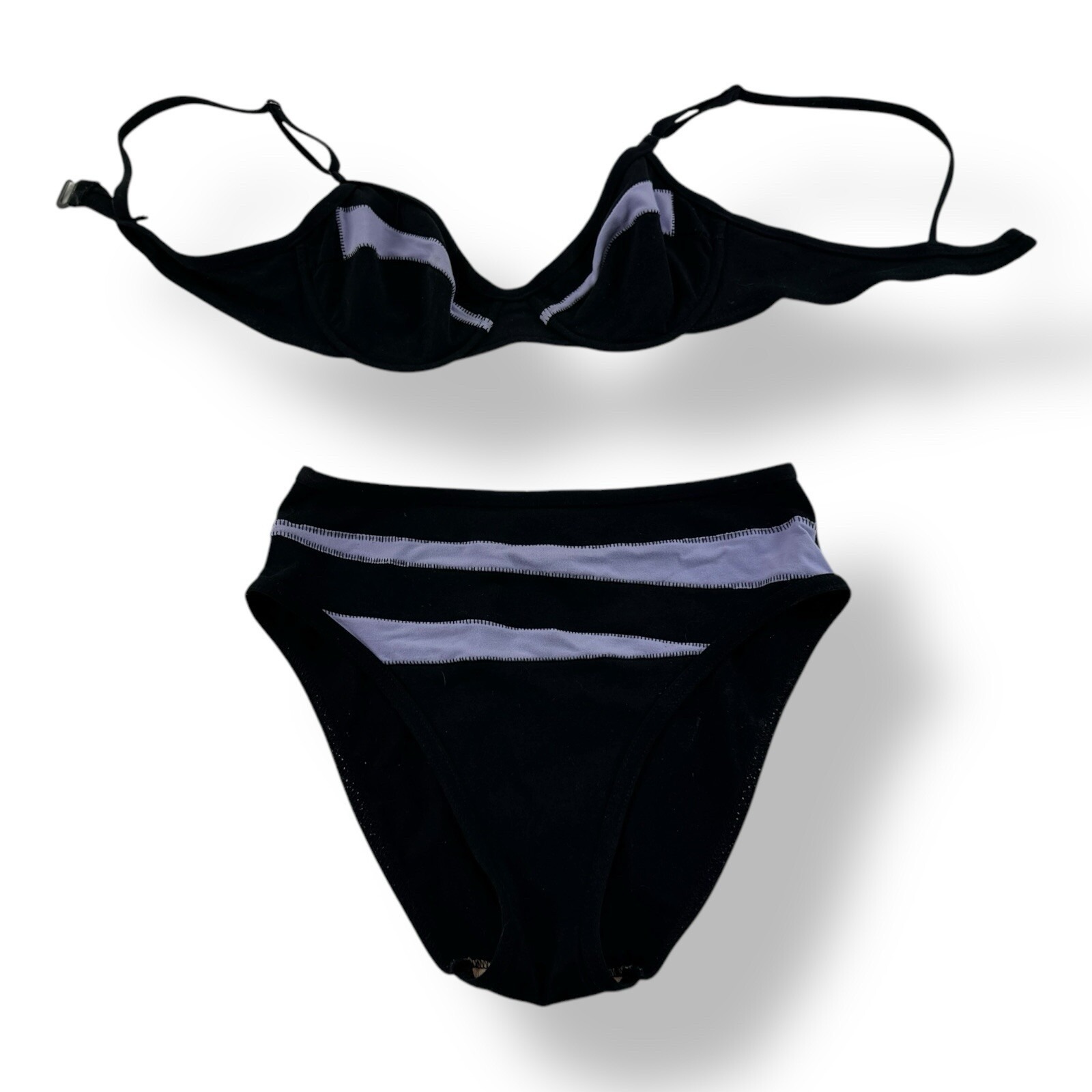 Karla Colletto Black Purple Polyester Spandex 2 Piece Bikini Womens Size 1